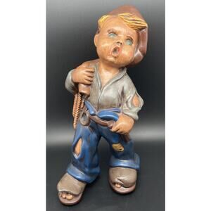 Vintage‎ 1966 Artist Signed Ceramic Hobo Boy Hand Painted Signed by Artist 9.5"